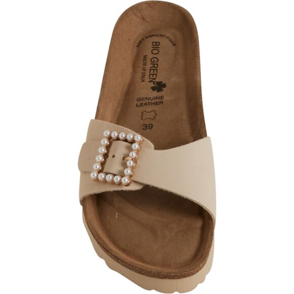 NEW BIO GREEN Made in Spain Big Tonal Pearl Buckle Slide Sandals - Suede 253 - Picture 1 of 5